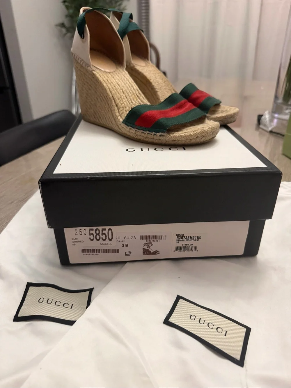 Gucci Lilibeth Web espadrille wedge sandals Sz  38